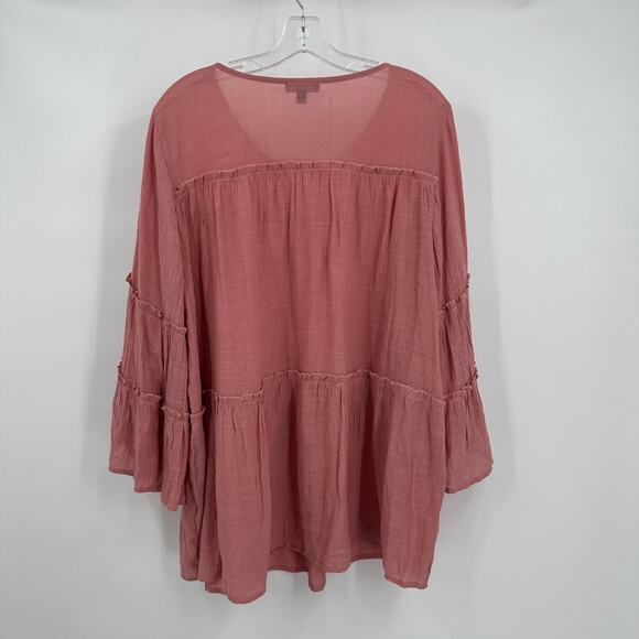 Cocomo Womens Pullover Top Size 2X Mauve Tiered Bell Sleeve Scoop Neck Peasant - Picture 2 of 7
